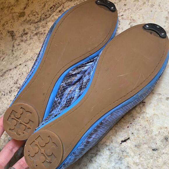 TORY BURCH Eddie Watersnake Light Blue Snake Ballet Flats Size sz 5.5 M - Picture 10 of 13